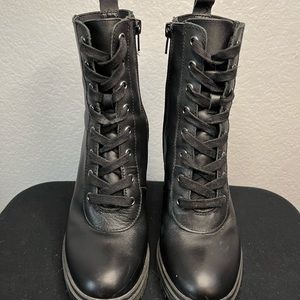 Black Leather Steve Madden Block Boots.